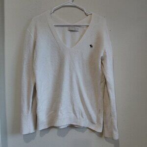 Abercrombie and Fitch White V Neck Long Sleeve Large
